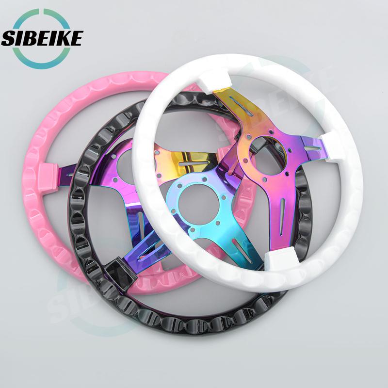 NEW JDM 14inch ABS Steering Wheel Neo Chrome Spoke Black White Pink Racing Sports Steering Wheel