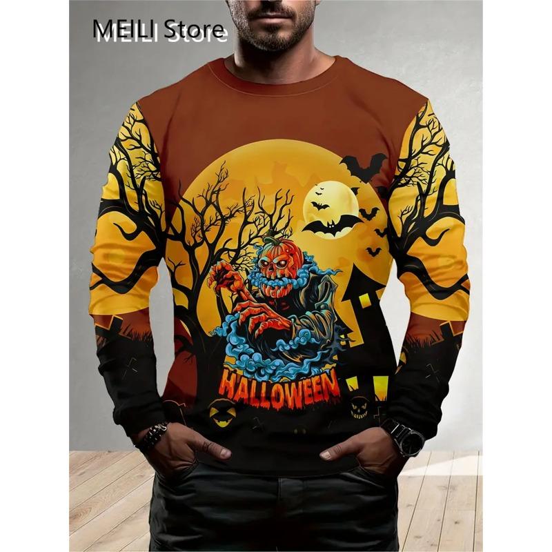 Christmas Muscle Print Tee Men's Clothing Casual Streetwear 3D Printed Top Christma Long Sleeve Oversize O-Neck T-Shirts for Men