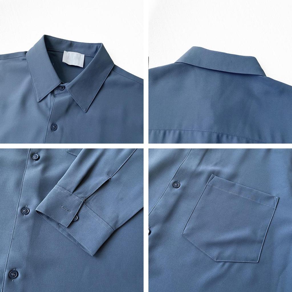 Men's Long-Sleeve Korean Style Iron-Free Solid Color Shirts for Spring and Autumn