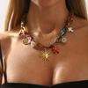Stainless Steel Sun Many Charm Ribbon Necklace for Women Colorful Starfish Pearl Collarbone Chain Beach Vacation Accessory Gift