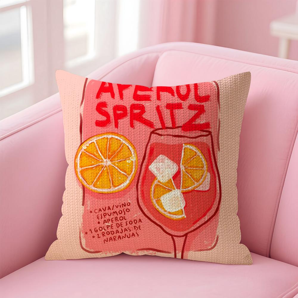 Fashion Art Aperol Cushion Cover Natural Linen Pillow Case DoubleSided Print Decorative Sofa Pillowcase Home Decor Gift