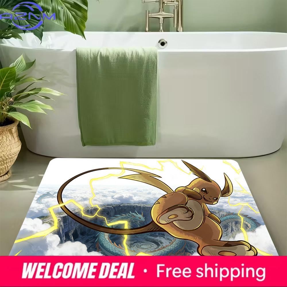 Raichu with Lightning and Dragon Print Non-slip Doormat, Soft Absorbent Floor Rug for Home Decor