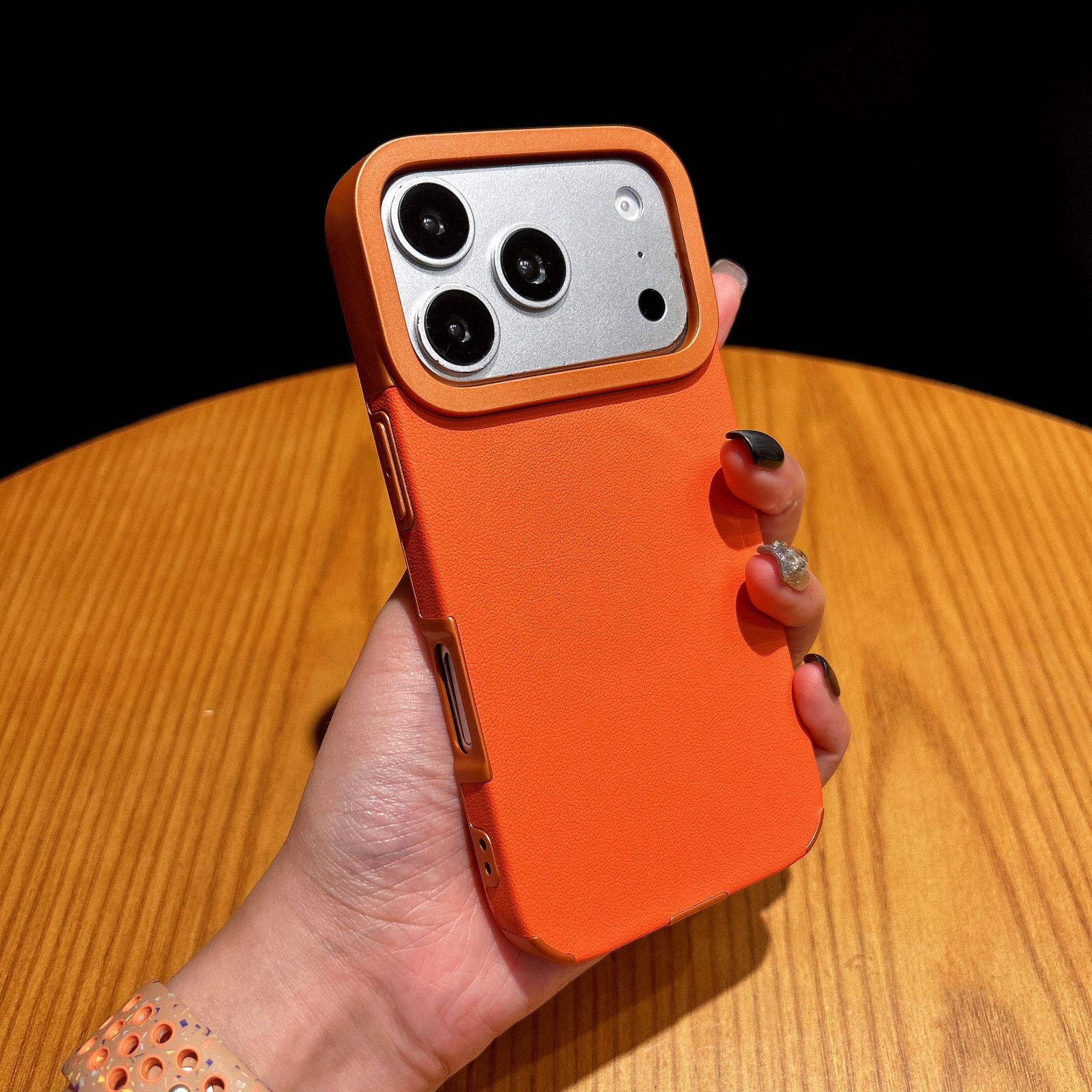 

Apple iPhone 15Pro/16/17 Promax Leather Texture Case with Magnetic Suction and Metal Paint Finish iPhone 14
