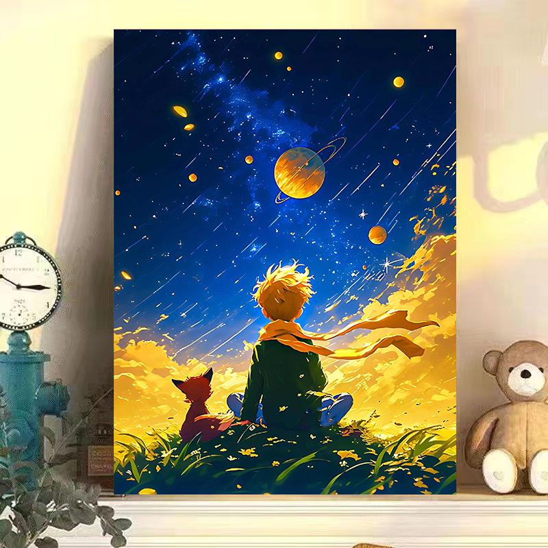 Starry Sky Little Prince DIY Digital Oil Painting - Hand-Painted Healing Art for Living Room Decor