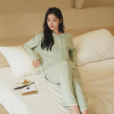 Conjunto de Pijama Modal de Luxo Feminino: Top de Manga Comprida, Calças, Almofadas de Peito - Ideal para Outono e Inverno