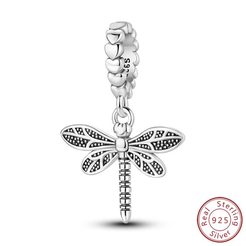 Elegant S925 Silver Butterfly & Dragonfly Multicolor Charms Beads Pendant 3mm DIY Fine Jewelry Making Accessories Gifts