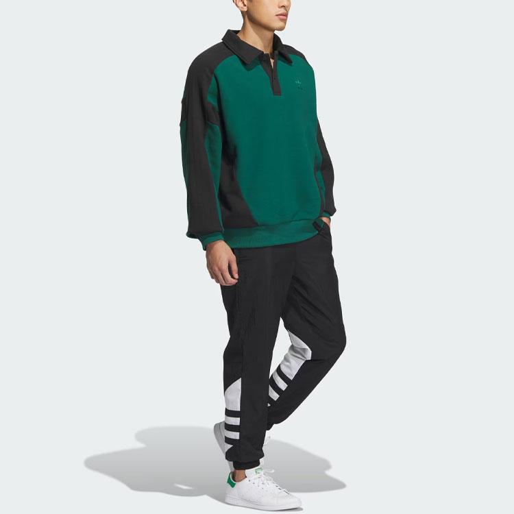 Adidas Originals Unisex Color Block Polo Sweatshirt Dark Green Black IZ1537