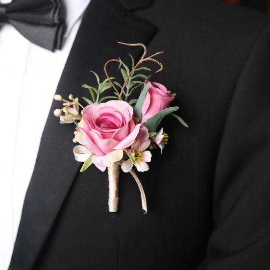 Yousheng White Rose Wedding Boutonniere, Elegant Wrist Corsage, European Style Silk Flower for Bride Groom Bridesmaid Groomsman Parents