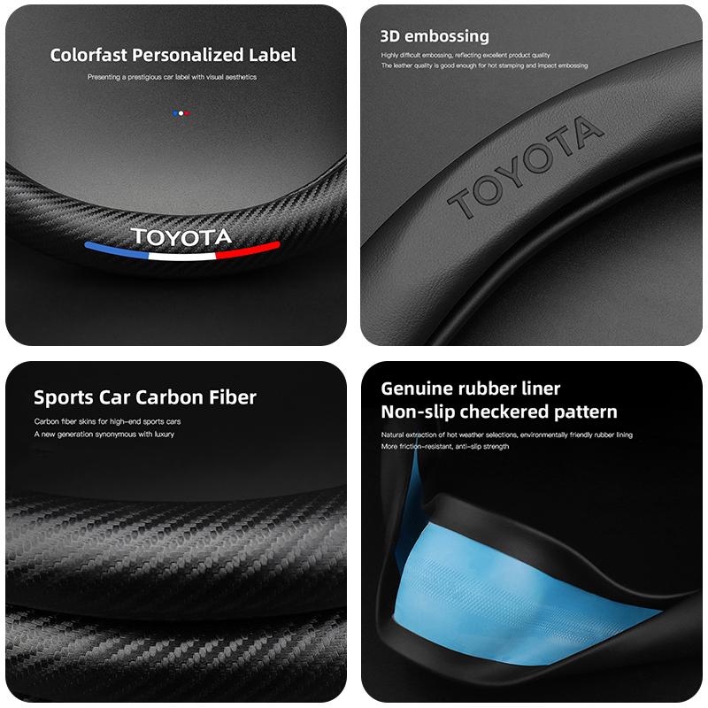Car Steering Wheel Cover Carbon Fiber Pattern Leather Sleeve Keyring For Toyota Corolla Yaris RAV4 Prius CHR Camry Prado Supra