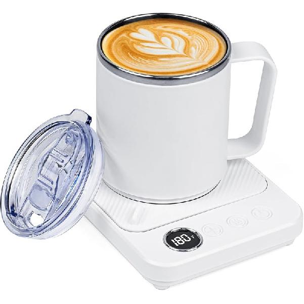 Coffee Mug Warmer & Mug Set for Desk, 36W Mug Warmer with Temperature Display, 1-12H Timer & 6 Temperature Settings, Fast Heating, Auto Shut Off, White Set