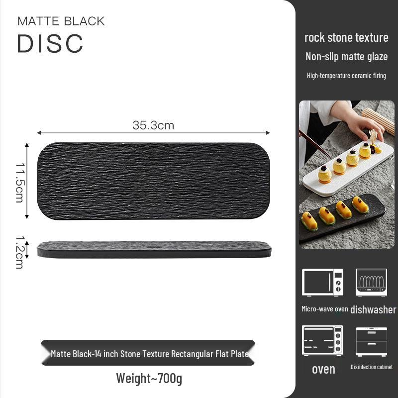 Rectangular Black & White Ceramic Sushi and Dessert Plate