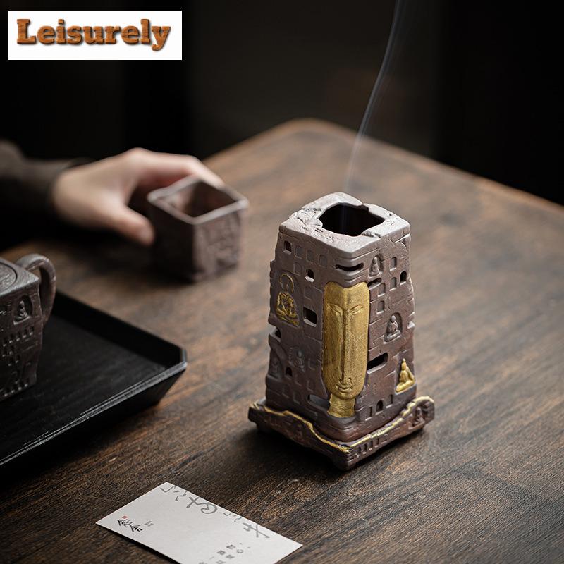 Zen Buddha Shadow Ceramic Incense Burner Old Rock Mud Insertion Censer Burner Holder Aromatherapy Furnace Teaware Ornaments Gift