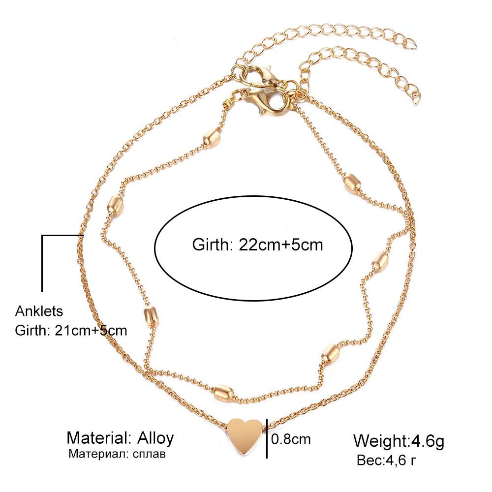 Summer Beach New Chain Heart Anklet Women Bohemian Gold Sandy Foot Orgaments