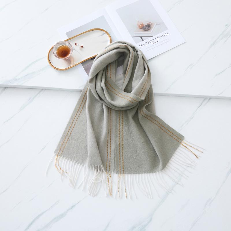 Unisex 100% Pure Cashmere Water Ripple Tassel Scarf - Autumn/Winter Double-Sided Design
