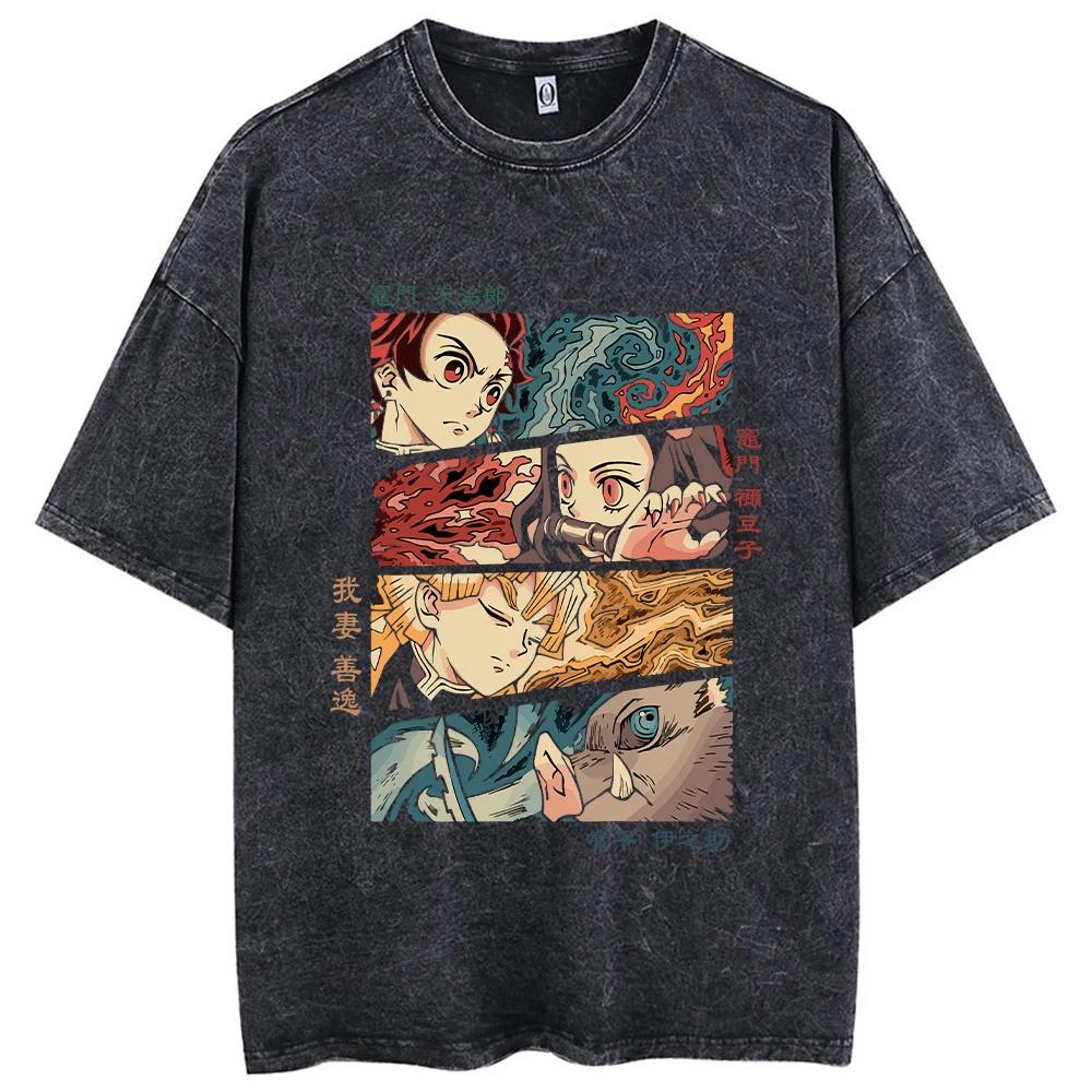 2026 Nouveau T-shirt Chaud Imprimé Anime Lavage Acide 100% Coton Streetwear Hauts Vintage Manga Mode T-shirts Oversize Unisexe
