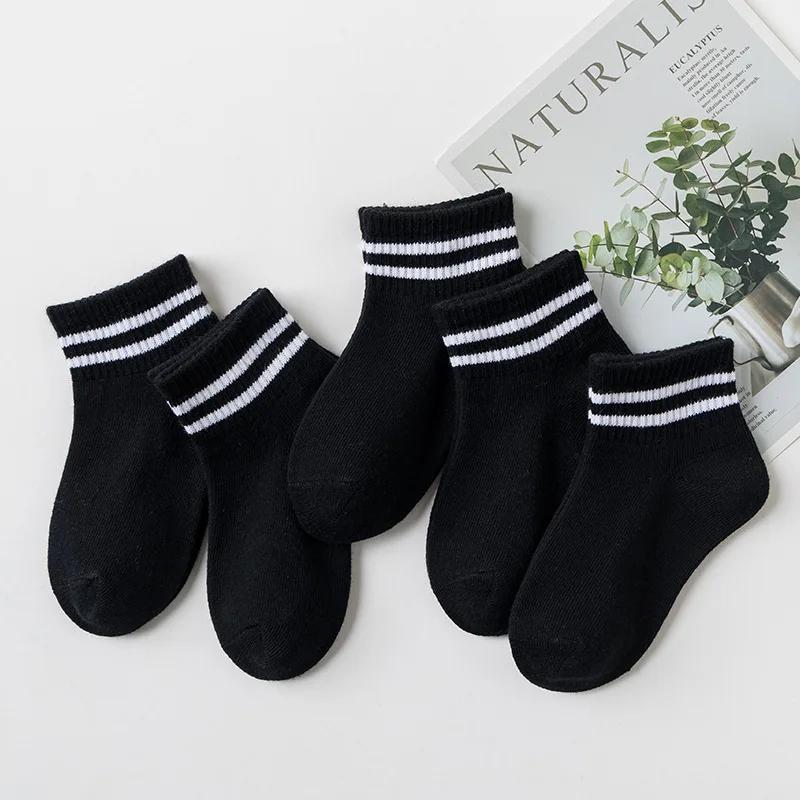 5 Pairs Kids Cotton Short Socks Spring Autumn Fashion Sports Socks For Baby Boy Girl Student Black White Pink Age 1-12 Years
