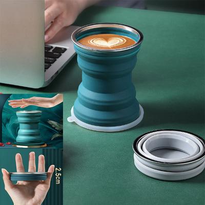 320ml Mugs Portable Silicone Folding Water Cup Outdoor Heat Resistant Telescopic Collapsible Foldable Mug with Lid for Travel Camping