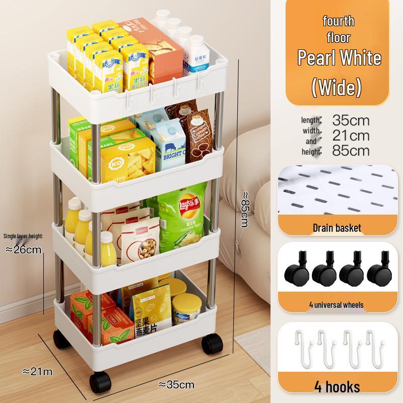 Multi-Layer Movable Storage Rack for Bathroom, Kitchen, or Bedroom