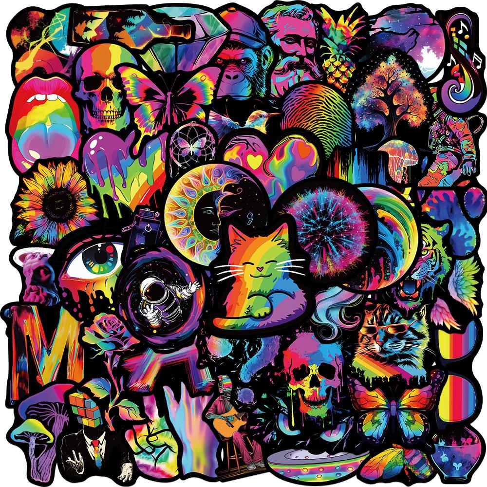 50 Cartoon Black Edge Rainbow Graffiti Stickers Personalized Decorative Guitar Notebook Suitcase DIY Waterproof