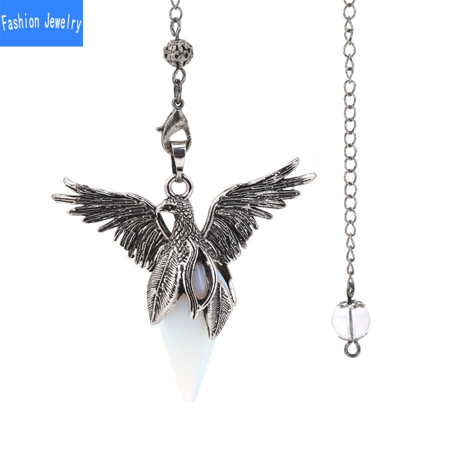 Natural crystal stone hexagonal cone phoenix wings pendant retro pendulum peace dove pendant