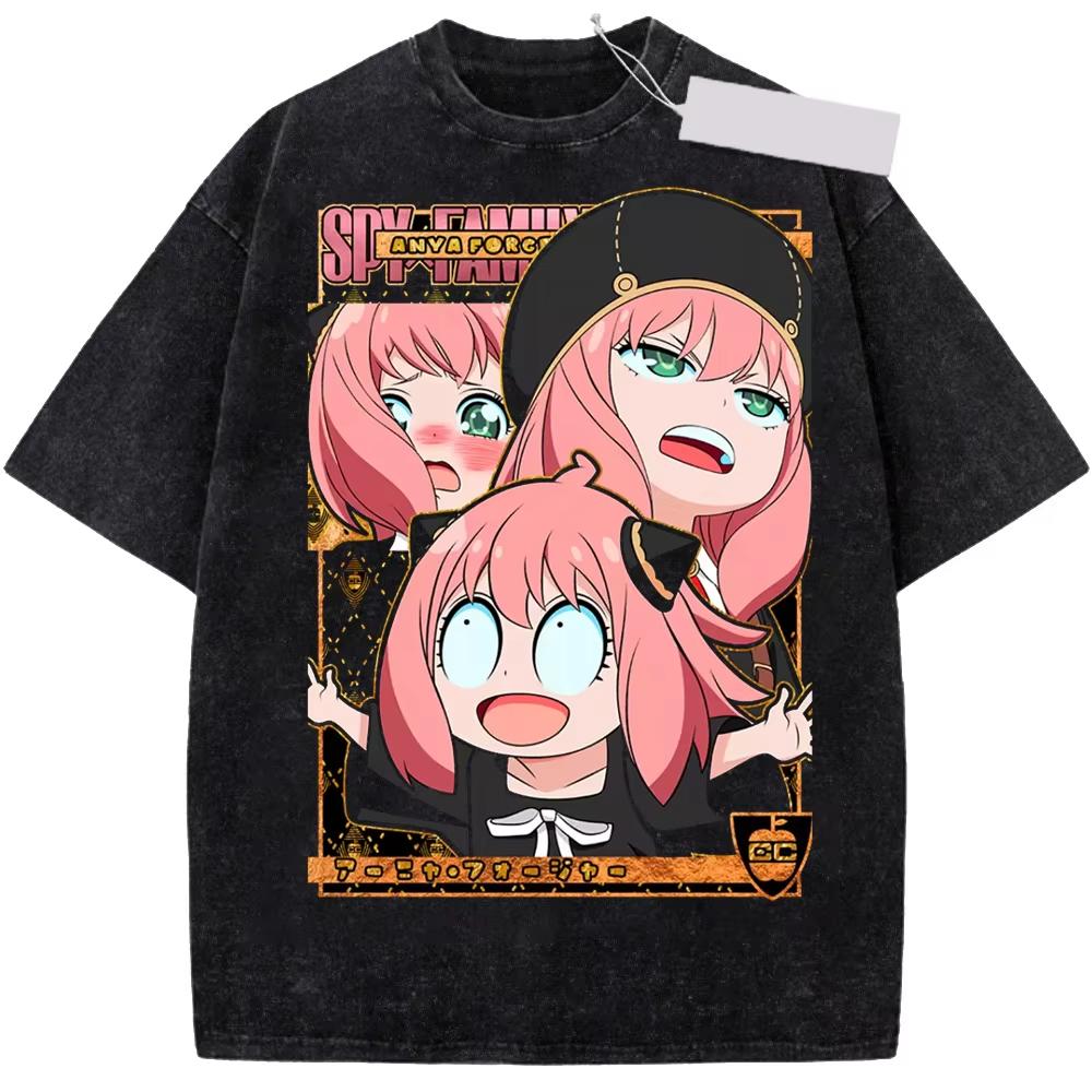 Anime SPY×FAMILY Anya Yor Loid Forger Peripherals Graphic Print T-shirt Men Women O-neck Cotton Retro Washed Summer New Tee Loose Casual Oversized Top