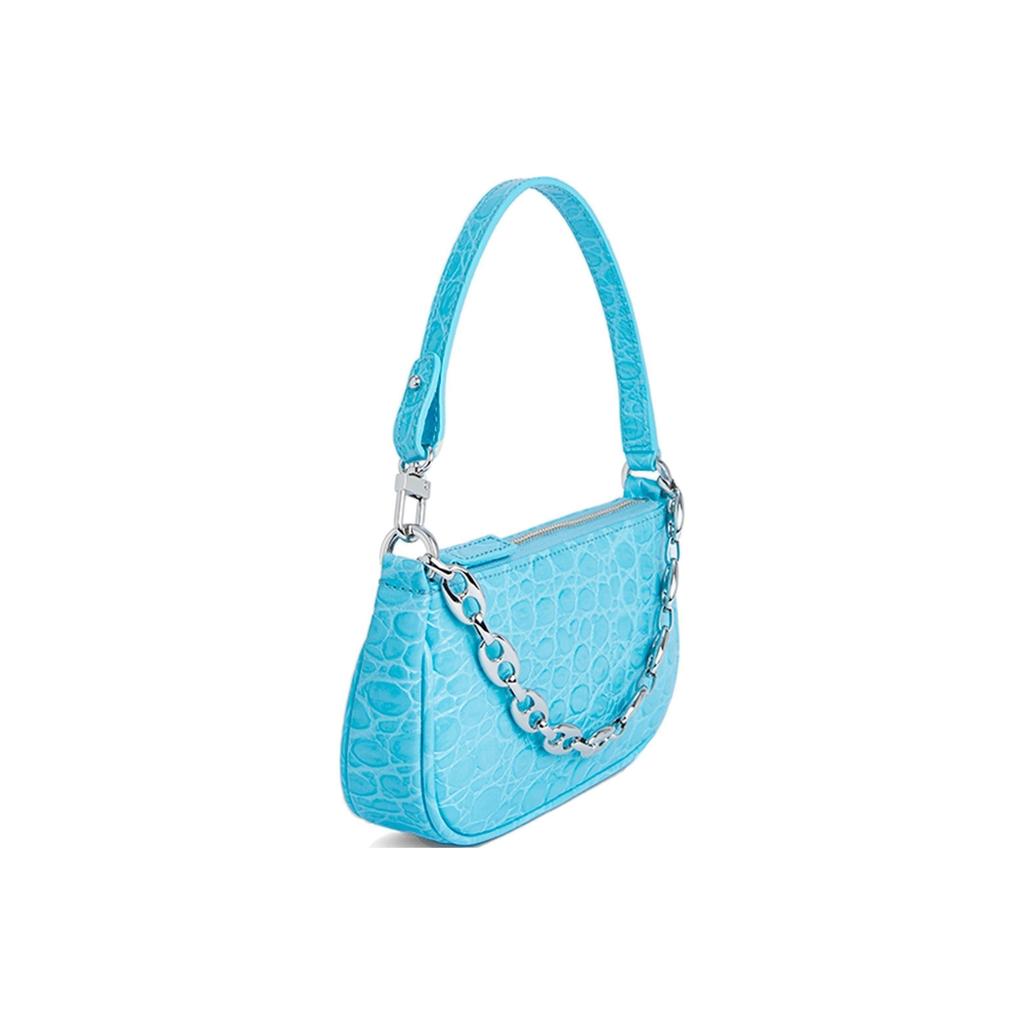 By Far Mini Rachel Leather Vintage Crocodile Pattern Embossed Chain Underarm Bag Women Shoulder Bag Blue 21SSMIRALGNCCESMA
