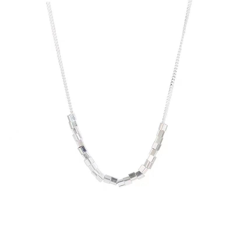Sterling Silver Geometric Square Necklace: Light Luxury Summer Style for Women