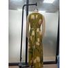 New Women's Tulip Print Sleeveless V-Neck Elegant Long Evening Dress for Women, European American Style Party Gown