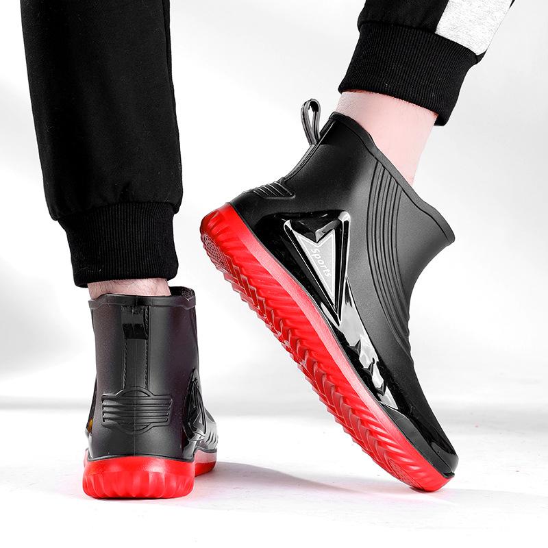 Fashion Water Shoes Men's Short Non-slip Waterproof Shoes New Outdoor Water Boots Lightweight Flat Bottom Warm Short Rubber Shoes Men