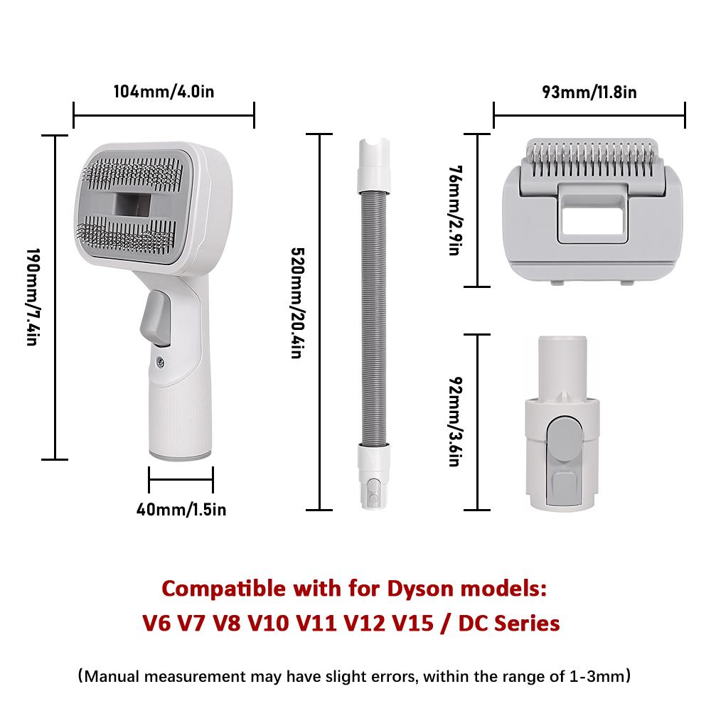Pet Dog Hair Brush Vacuum Attachment For Dyson V6 V7 V8 V10 V11 V12 V15 Extended Hose Pet Grooming Tool for Medium/Large Pets