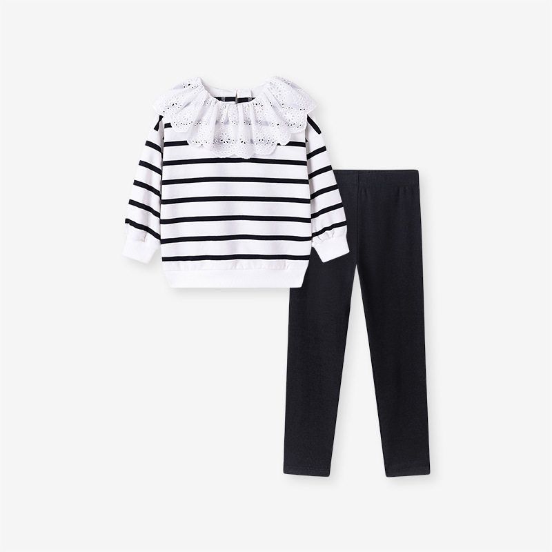 Little Maven European and American Style New Children s Clothing Autumn Girls  Suit Striped Long-Sleeved Children s Suit 2106 2Y (90cm)
