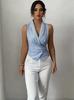 Maglietta a Righe Blu Senza Maniche Estate Nuova Moda Casual Canotta con Cinturino Dimagrante Maglietta Senza Maniche