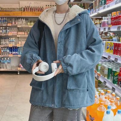 Pánská trendy manšestrová bunda s beránčí vlnou v korejském stylu