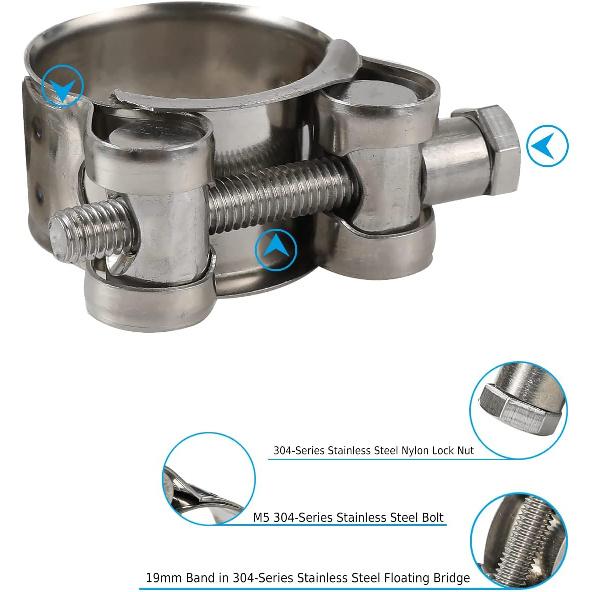 4 Pack 3/4 Inch T-Bolt Hose Clamps Working Range 17mm-19mm for 3/4 Inch Hose ID, Heavy Duty Hose Clamps Stainless Steel, Pack of 4