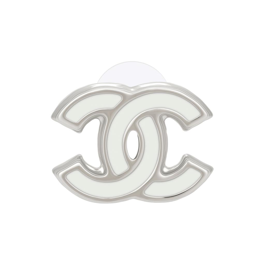 Chanel 25S Spring Summer Two-Tone Logo Metal Earrings Unisex Earrings Silver White ABF565-B20465-U0776