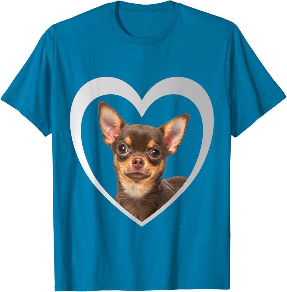 Chihuahua Hund Herz Umriss Grafik T-Shirt Herren Lässig Baumwolle Rundhals T-Shirt Reise
