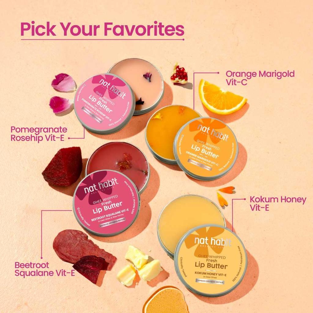 Nat Habit Granatapfel Rose Lippenbutter Mit Desi Ghee Und Rohem Honig Für Tiefenfeuchtigkeit Und Weiche Gesunde Lippen 8 Gramm