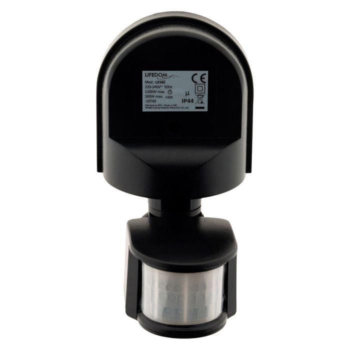 Détecteur mouvement IP44 - tête orientable - 1200W - Noir - Zenitech