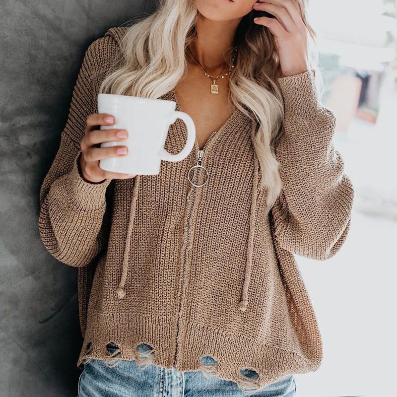 Damen S Kapuzenpullover mit Reißverschluss Lockerer Schnitt Unregelmäßiger Pullover