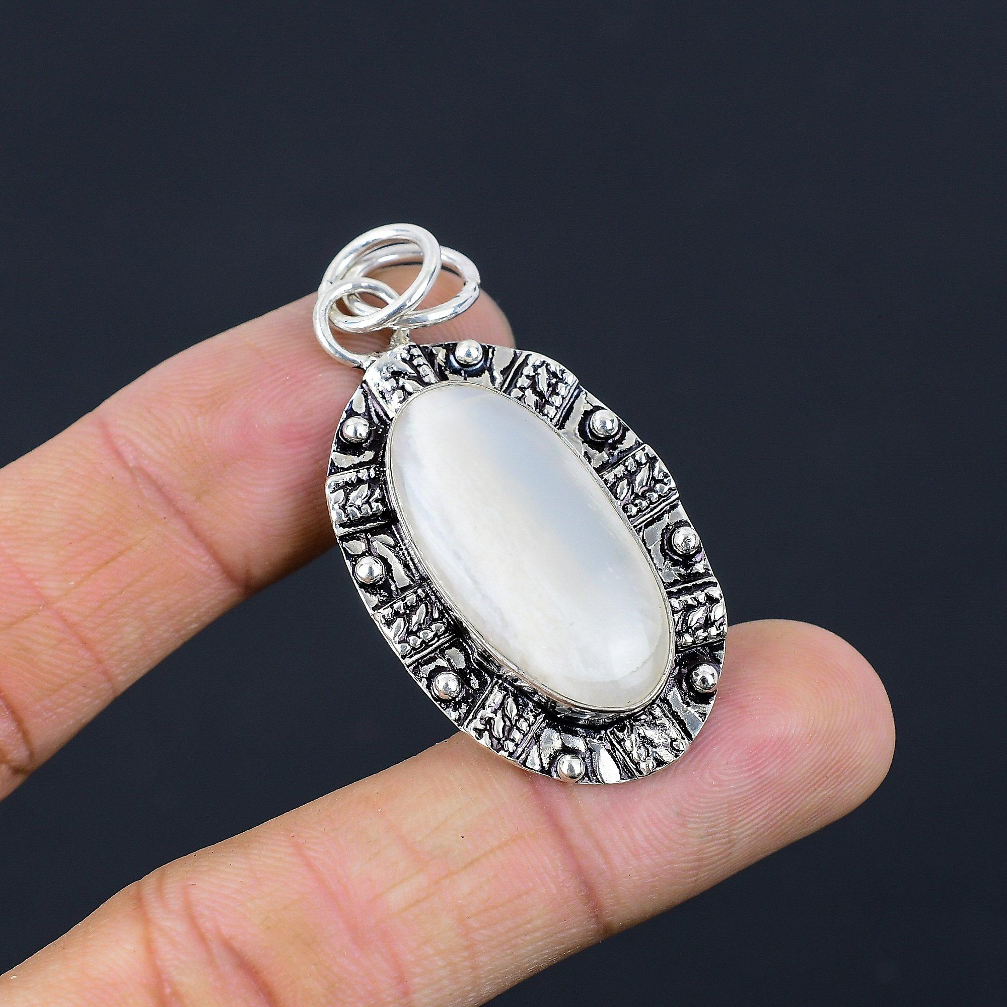 

Sterling Silver Oval Selenite Gemstone Engagement Sister Wedding Pendant Jewelry