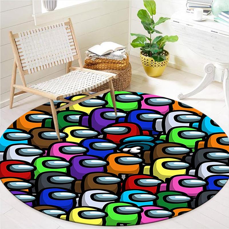 Among Us Round Area Rug,Carpet Rug for Living Room Bedroom Sofa Playroom Decor,Non-slip Floor Mat