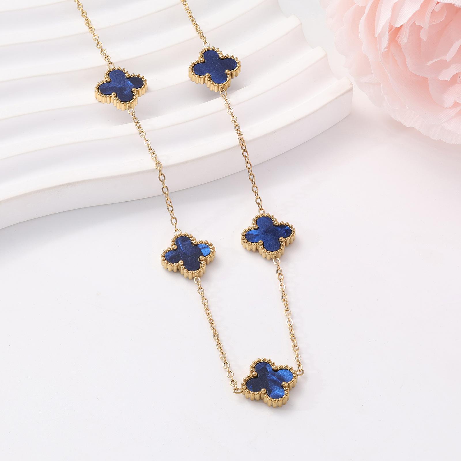 

Ожерелье из титановой стали 18 карат с двухсторонним счастливым четырехлистным клевером, не теряющее цвет, модное, легкое, роскошное, персонализированное колье-цепочка для ключицы, ювелирное изделие