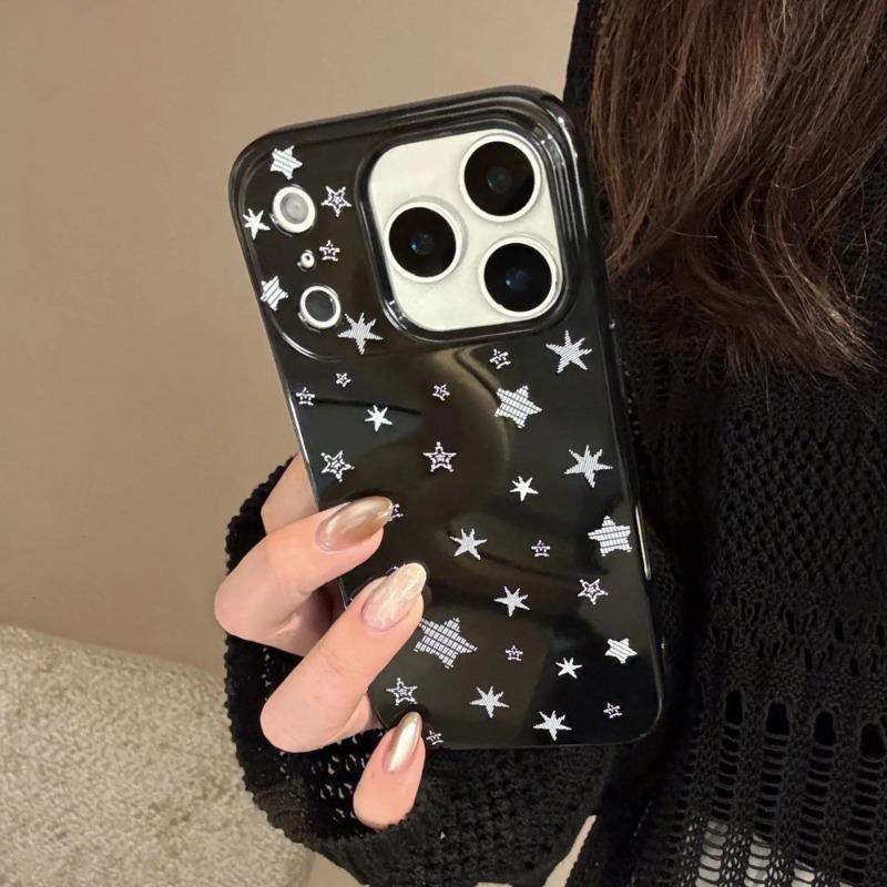 Silver Star Black Phone Case for iPhone 17 16 15 14 13 12 11 Air Pro Max 12 13 Plus Shockproof Aesthetic Cover