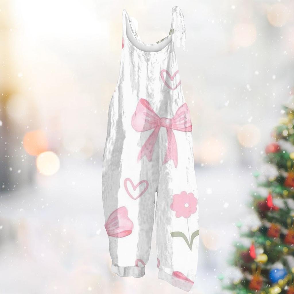 Damen Jumpsuit Karneval Print Lässig Locker Vintage Schulterträger Baumwolle Leinen