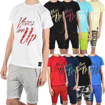 Conjunto de verão masculino camiseta NEVER GIVE UP e shorts de tecido