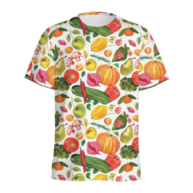 Vegan Fruits Graphic T-shirts Streetwear Round Neck Short Sleeves 3D Printing Vegetable Tops Men's and  Women's Unisex T-shirts