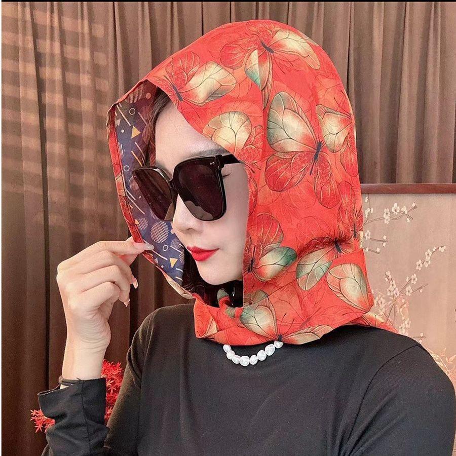 Damen Kapuzenschal aus Seide: Frühlings-/Sommer-Sonnenschutz-Schal, Multifunktionales und vielseitiges Stirnband-Hut