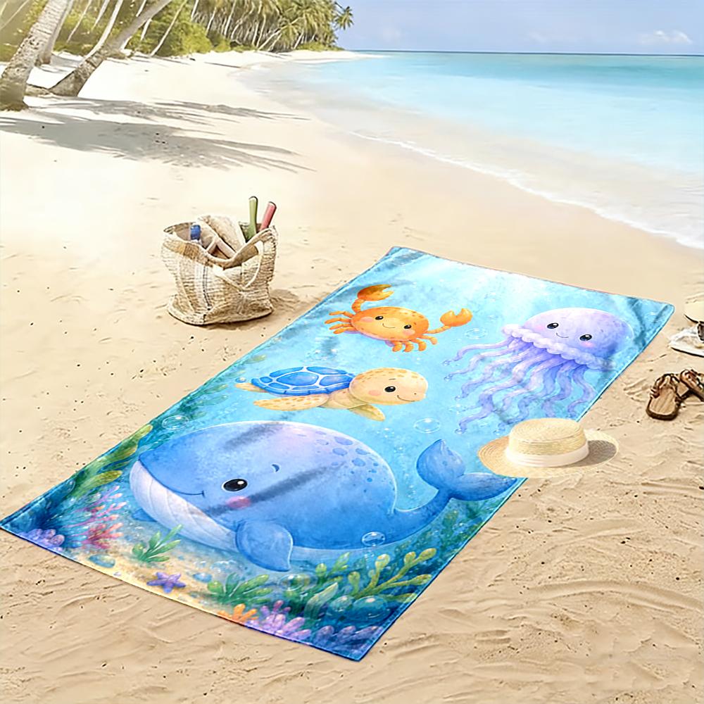 Cute Cartoon Sea Animals Print Towel Beach Towel Quick-drying for Travel Outdoor Sports Jogging Beach and Swimming