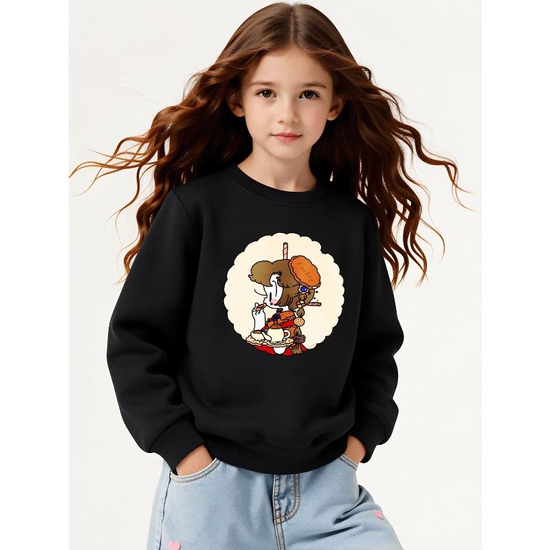 Kids Sweatshirt, Casual Sweatshirt Printed Round Neck Pullover, Cute Cookie Tea Time Character, Autumn and Winter,Comfortable Warm Fashion Printed Top