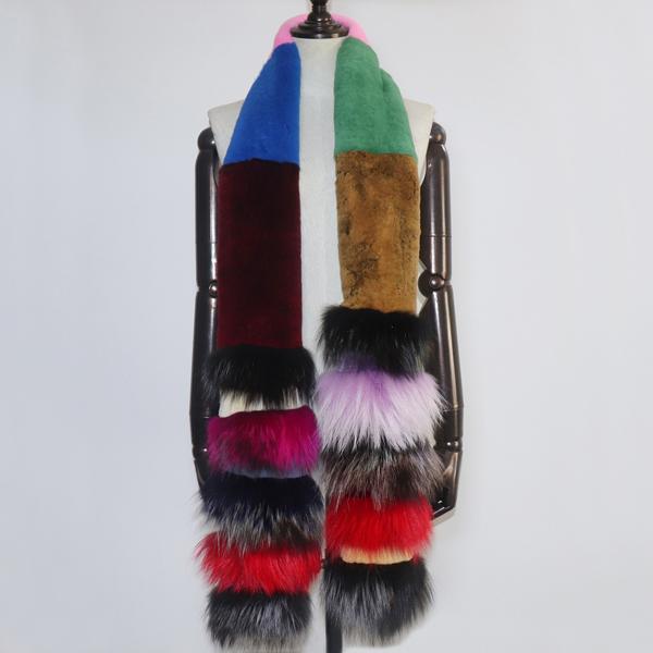 

Новое поступление, женский модный цветной шарф из натурального меха, натуральный теплый длинный шарф из меха кролика Рекс, женские толстые шарфы из натурального меха лисы 180cm x 12cm красный/синий